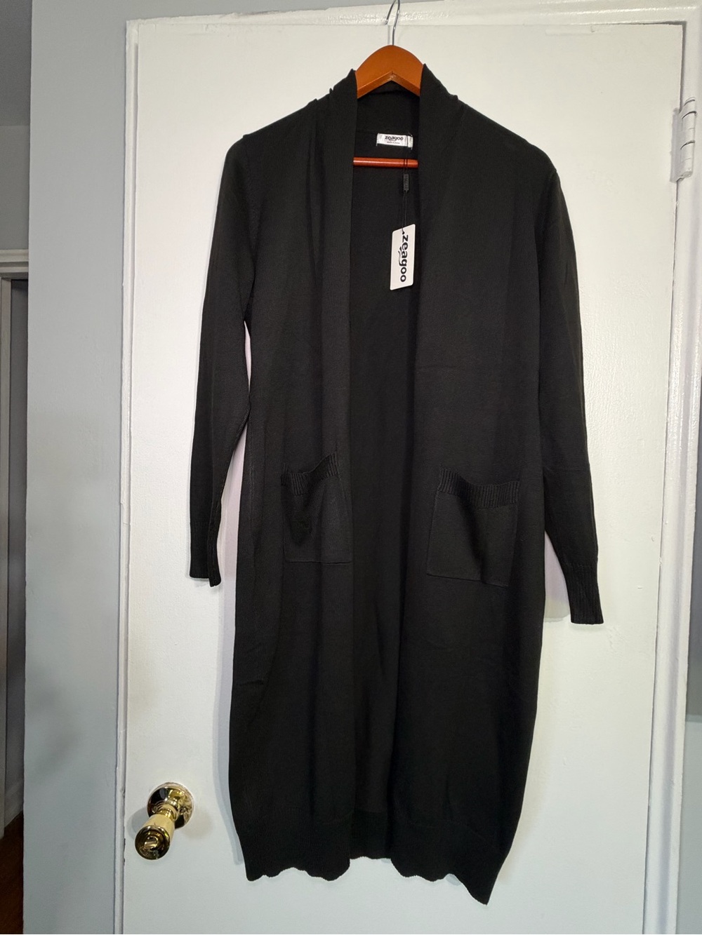 zeagoo Long Black Open-Front Women's Cardigan with Pockets